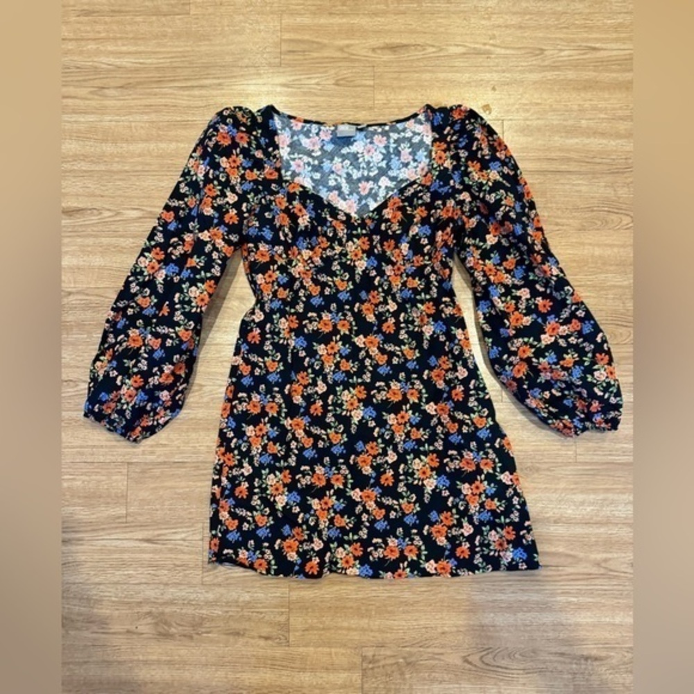 ASOS DESIGN cotton mini dress with puff sleeves in ditsy floral